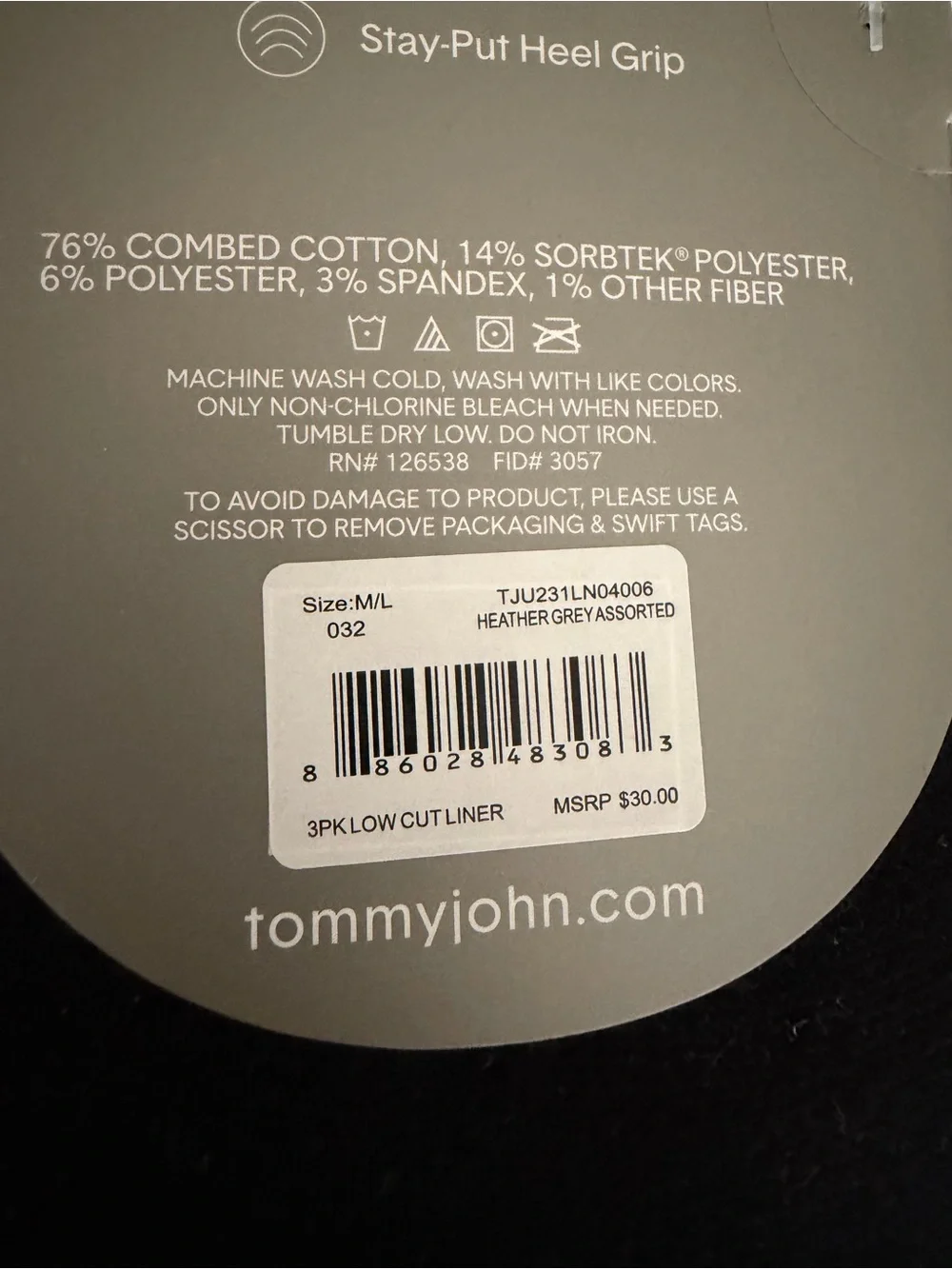 Tommy John Men’s Low-Cut Liner Socks - Gray, White, and Black (3 Pairs)